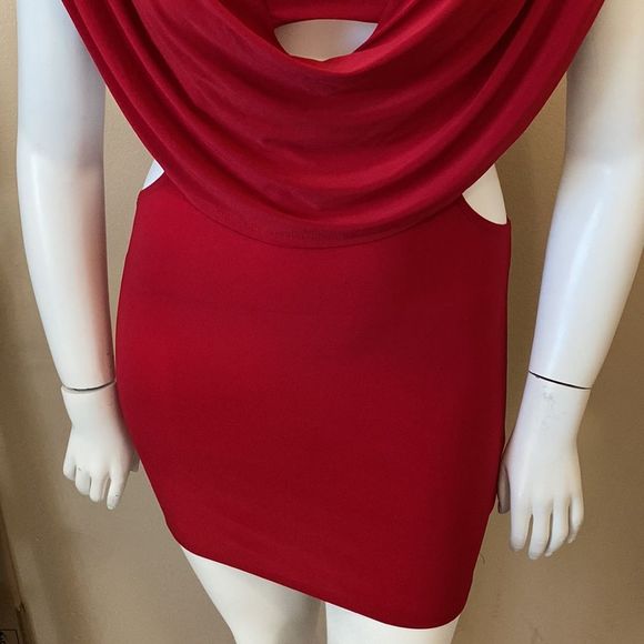 NWT Fashion Nova Deep Cowl Neck Red Mini Dress - Size XL - Picture 10 of 16